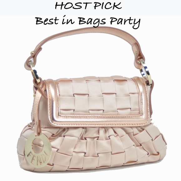 RARE NWT FENDI PINK SILK SATIN LEATHER HANDBAG - Picture 7 of 7